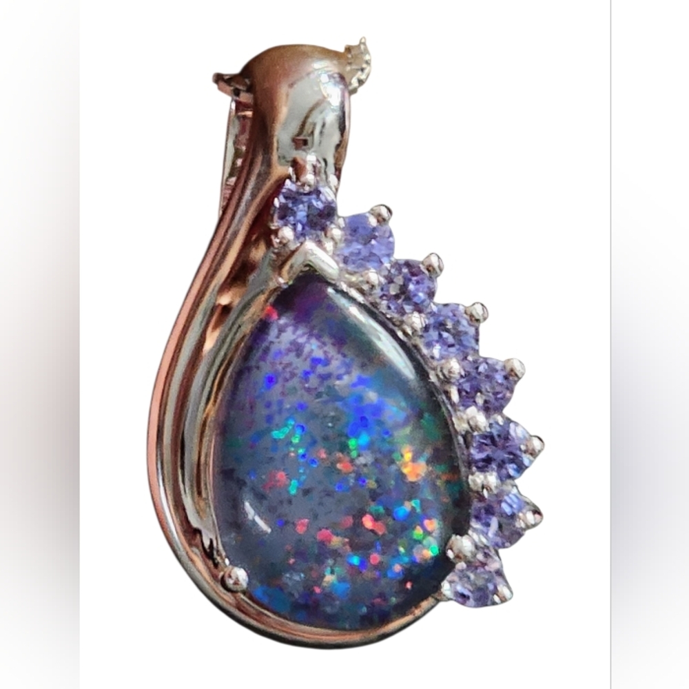 Sterling Silver Australian Opal Tanzanite Pendant Necklace